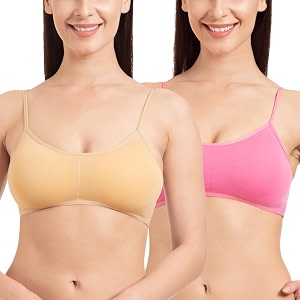 tweens - bralette cage bra - non padded - 5 back straps - removable cups - full coverage - cotton seamless bra pack of 2
