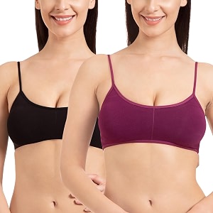 tweens - bralette cage bra - non padded - 5 back straps - removable cups - full coverage - cotton seamless bra pack of 2