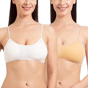 tweens - bralette cage bra - non padded - 5 back straps - removable cups - full coverage - cotton seamless bra pack of 2