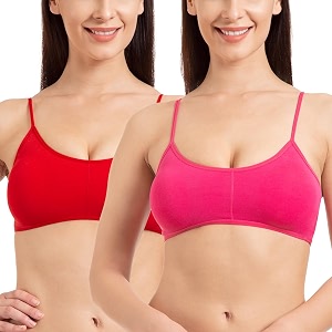 tweens - bralette cage bra - non padded - 5 back straps - removable cups - full coverage - cotton seamless bra pack of 2