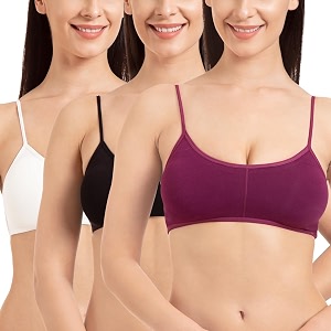 tweens - bralette cage bra - non padded - 5 back straps - removable cups - full coverage - cotton seamless bra pack of 2