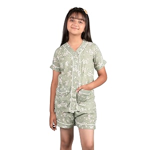 tweeny mini girls kids night suit  sleepwear  nightwear  sleep suit summer half sleeves shirt amp shorts combo pure rayon floral print for girls kids