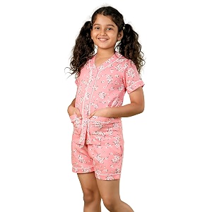 tweeny mini girls kids night suit  sleepwear  nightwear  sleep suit summer half sleeves shirt amp shorts combo pure rayon floral print for girls kids