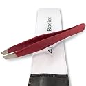Tweezers – Surgical Grade Stainless Steel - Slant Tip for Expert Eyebrow Shaping and Facial Hair Removal – with Protective Pouch - Best Tweezer for Men and Women (Ruby Red)