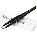 Tweezers – Surgical Grade Stainless Steel - Slant Tip for Expert Eyebrow Shaping and Facial Hair Removal – with Protective Pouch - Best Tweezer for Men and Women (Black)