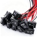 Twidec/10Pcs Rocker Switch AC 6A/250V 10A/125V SPST 2 Pins 2 Position ON/Off Car Boat Square Black Rocker Switch Toggle with Pre-soldered Wires KCD1-X-F