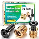 Twidec/30 Sets 1/4-20x15mm Threaded Inserts for Wood Furniture Screw Nut Kit Bolt Fastener Connector with 1/4-20x20mm Screw-in Nuts and Hex Wrench N-083-30set