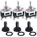 Twidec/3Pcs Heavy Duty Rocker Momentary Toggle Switch 16A 250V AC SPDT 3 Position 3 Pin (ON)-Off-(ON) Switch with Metal Bat Waterproof Boot Cap Cover Ten-123-B123