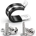 Twidec/50PCS 1/2 Inch Cable Clamp 304 Stainless Steel Rubber Coated Cushion Pipe Clamps,Metal Clamp,With Metal Rubber Clips For Automotive Wire Tube Pipe Clamps N-056-1/2