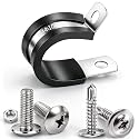 Twidec/50PCS 3/8 Inch Cable Clamp 304 Stainless Steel Rubber Coated Cushion Pipe Clamps,Metal Clamp,With Metal Rubber Clips For Automotive Wire Tube Pipe Clamps N-056-3/8