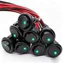 Twidec/8Pcs SPST Round Dot Lighted Rocker Switch Toggle Control for Car Or Boat 20A 12V DC On/Off Green LED Light with Pre-soldered Wires KCD2-102N-G-X