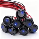 Twidec/8Pcs SPST Round Dot Lighted Rocker Switch Toggle Control for Car Or Boat 20A 12V DC On/Off Blue LED Light with Pre-soldered Wires KCD2-102N-BU-X