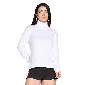 TWIN BIRDS Women Cotton Turtle Neck Ribbed