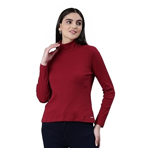 TWIN BIRDS Women Cotton Turtle Neck Ribbed