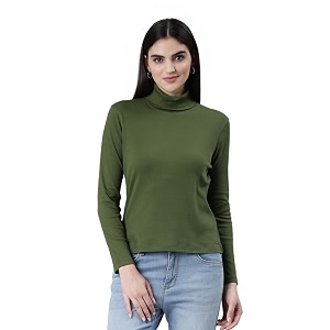 TWIN BIRDS Women Cotton Turtle Neck Ribbed