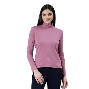 TWIN BIRDS Women Cotton Turtle Neck Ribbed