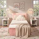 Twin Boneless Bed Frame with Mattress, 16 Inch Memory Foam Mattress with Plush Fabric Upholstered Bed Frame Platform, No Assembly Required,Cool Night &amp; Relieve Pressure with Medium Support, Pink