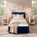 Twin Boneless Bed Frame with Mattress, 16 Inch Memory Foam Mattress with Plush Fabric Upholstered Bed Frame Platform, No Assembly Required,Cool Night &amp; Relieve Pressure with Medium Support, Blue