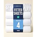 Twin Fitted Bed Sheet - Pack of 4 Single Fitted Sheet Only - White