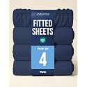 Twin Fitted Bed Sheet - Pack of 4 Single Fitted Sheet Only - Navy Blue