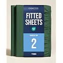 Twin Fitted Sheet - Pack of 2 Single Fitted Bottom Sheet - Emerald Green
