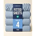 Twin Fitted Sheet - Pack of 4 Single Fitted Bottom Sheet - Heathered Blue