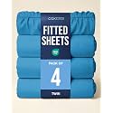 Twin Fitted Sheet - Pack of 4 Single Fitted Bottom Sheet Only - Denim Blue