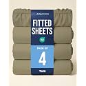 Twin Fitted Sheet - Pack of 4 Single Fitted Bottom Sheet Only - Khaki