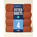 Twin Fitted Sheet - Pack of 4 Single Fitted Bottom Sheet Only - Terracotta