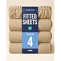 Twin Fitted Sheet - Pack of 4 Single Fitted Bottom Sheet - Heathered Tan