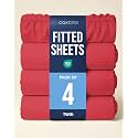 Twin Fitted Sheet - Pack of 4 Single Fitted Bottom Sheet Only - Red