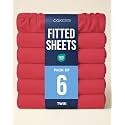 Twin Fitted Sheet - Pack of 6 Single Fitted Bottom Sheet Only - Red
