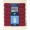 Twin Fitted Sheet - Pack of 6 Single Fitted Bottom Sheet Only - Burgundy