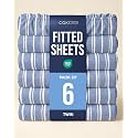 Twin Fitted Sheet - Pack of 6 Single Fitted Bottom Sheet - Blue Stripes