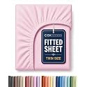 Twin Fitted Sheet - Single Fitted Sheet Only - Deep Pockets - Light Pink