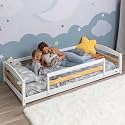 Twin Floor Bed with Safety Guardrails 2