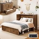 LUXOAK Queen Murphy Cabinet Bed with with Storage &amp; Charging Station