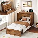 LUXOAK Twin Murphy Cabinet Bed with with Storage &amp; Charging Station