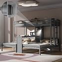 VilroCaz Twin Over Twin &amp; Twin Bunk Bed with Built-in Desk and Storage Shelves, 3 Beds in 1 Design Solid Wood Triple Bunk Bed with Reading Lamp and Guardrails for Kids Teens Aldults (Gray-2.14)