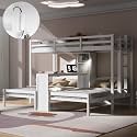 VilroCaz Twin Over Twin &amp; Twin Bunk Bed with Built-in Desk and Storage Shelves, 3 Beds in 1 Design Solid Wood Triple Bunk Bed with Reading Lamp and Guardrails for Kids Teens Aldults (White-2.14)
