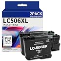 Twin Pack LC506XL Ink Cartridge Replacement for LC506 Ink Cartridge Compatible for Brother MFC-J4355DW MFC-J4555DW MFC-J4557DW Printer, High Yield 2,500 Pages Black-2 Pack (Package May Vary)