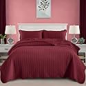 Twin Quilt Set Bedspread Coverlet Microfiber Bedding Leaf Burgundy 68x86
