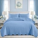 Twin Quilt Set Bedspread Coverlet Microfiber Bedding Leaf Light Blue 68x86