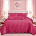 Twin Quilt Set Bedspread Coverlet Microfiber Bedding Leaf Hot Pink 68x86