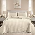 Twin Quilt Set Bedspread Coverlet Microfiber Bedding Leaf Cream 68x86