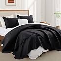 Twin Quilt Set Bedspread Coverlet Microfiber Bedding Leaf Black 68x86