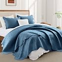 Twin Quilt Set Bedspread Coverlet Microfiber Bedding Leaf Washed Blue 68x86