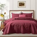 Twin Quilt Set Bedspread Microfiber Bedding Floral Burgundy 68x86