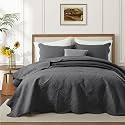 Twin Quilt Set Bedspread Microfiber Bedding Floral Charcoal 68x86