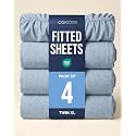 Twin XL Fitted Sheet - Pack of 4 College Dorm Essentials - Heathered Blue